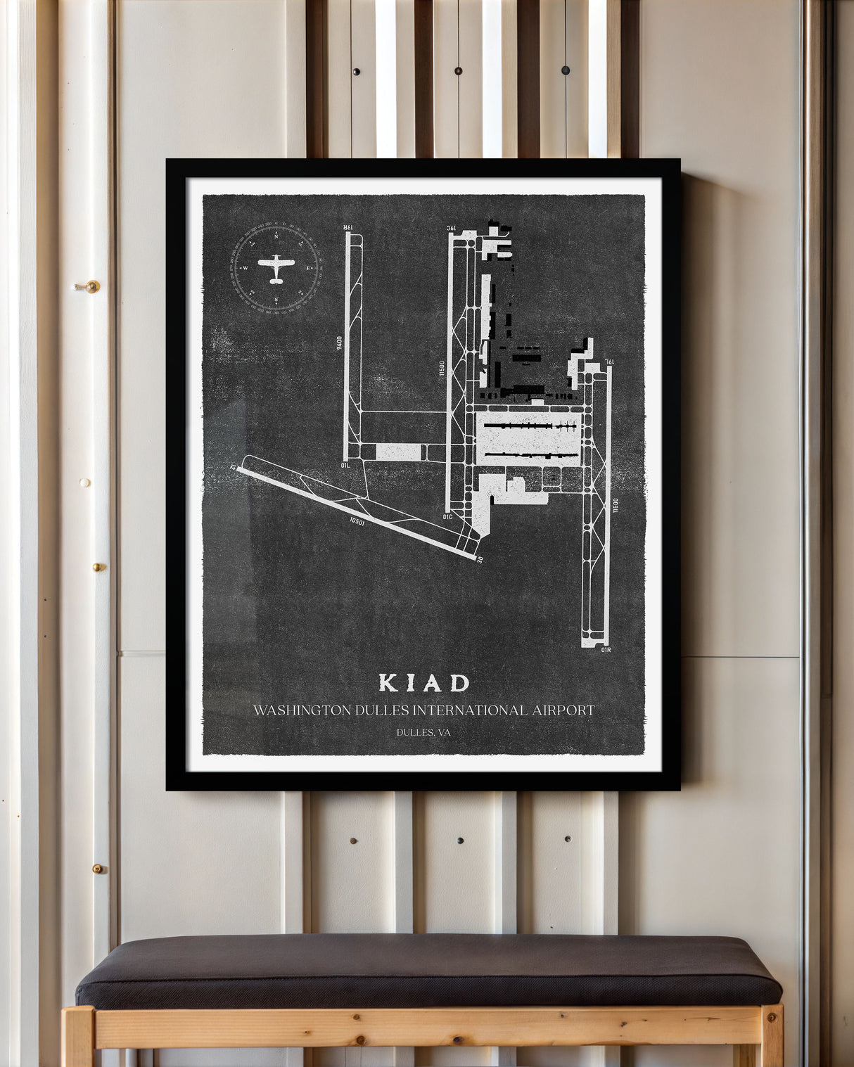 IAD Airport Map, Vintage Style, Washington Dulles International Airport Print