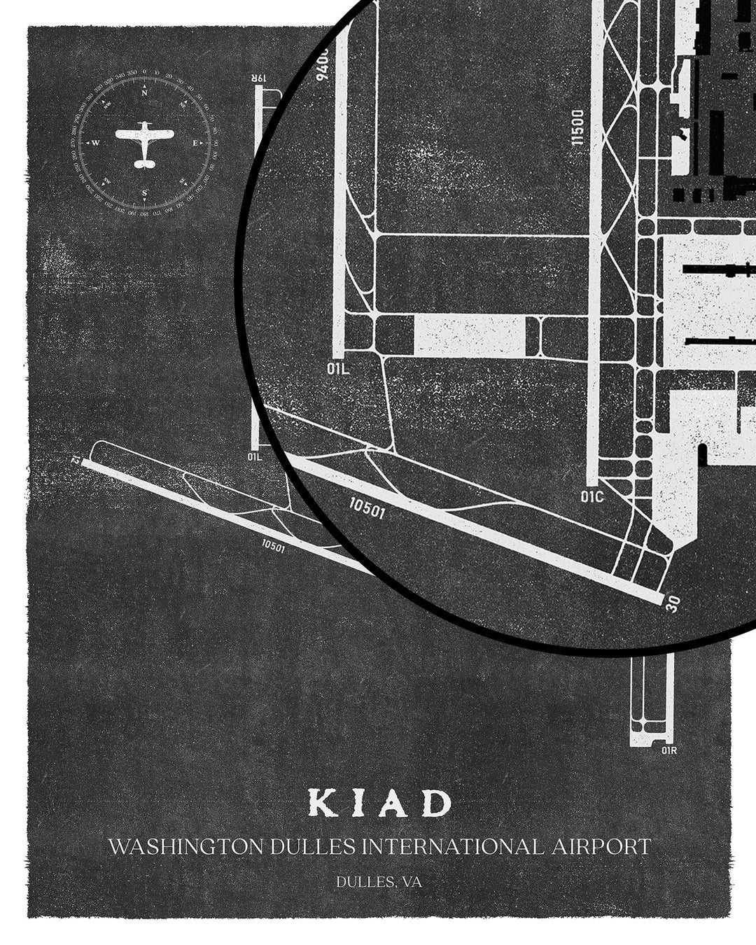 IAD Airport Map, Vintage Style, Washington Dulles International Airport Print