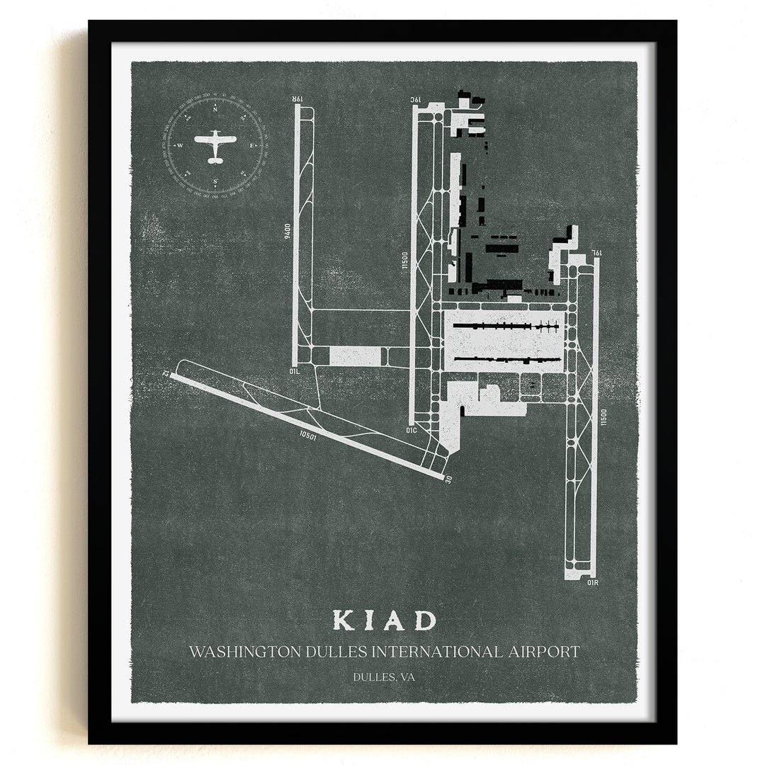 IAD Airport Map, Vintage Style, Washington Dulles International Airport Print