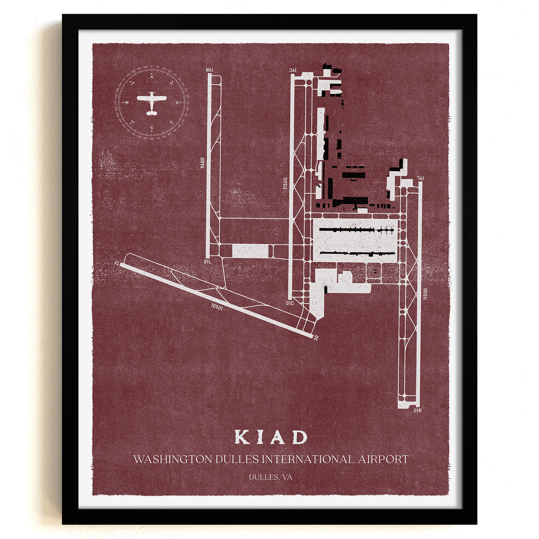 IAD Airport Map, Vintage Style, Washington Dulles International Airport Print