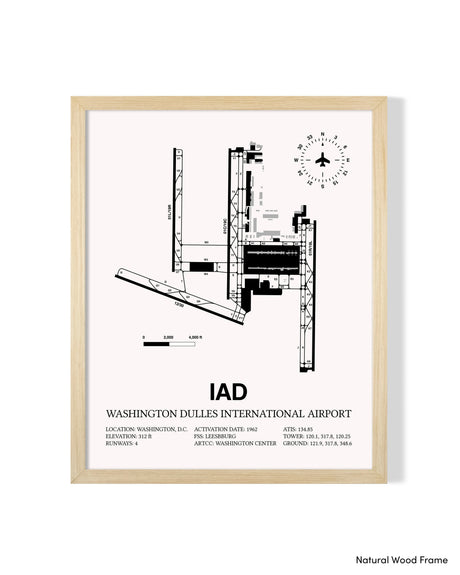 Detailed Airport Map of Washington Dulles International Airport (IAD) in White with a Natural Frame