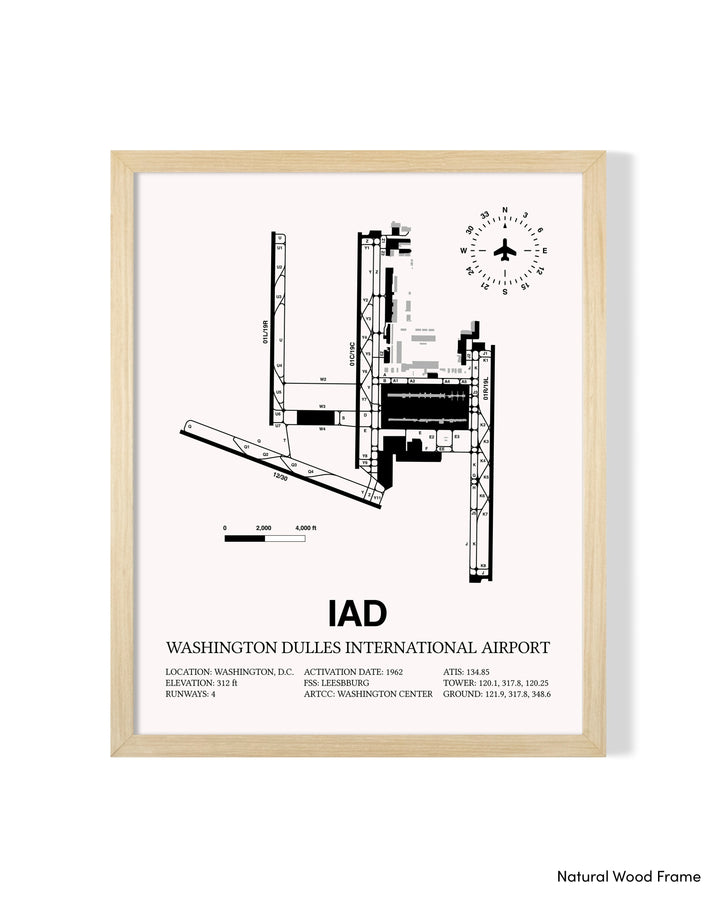 Detailed Airport Map of Washington Dulles International Airport (IAD) in White with a Natural Frame