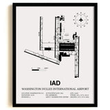 Framed Detailed Airport Map of Washington Dulles International Airport (IAD) in White with a Black Frame