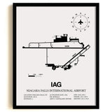 Framed Detailed Airport Map of Niagara Falls International Airport (IAG) in White with a Black Frame