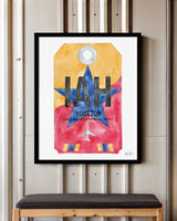 Framed Watercolor Print of George Bush Intercontinental Airport (IAH) with a Black Frame