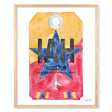 Framed Watercolor Print of George Bush Intercontinental Airport (IAH) with an Oak Frame