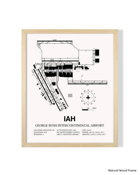 Detailed Airport Map of George Bush Intercontinental Houston Airport (IAH) in White with a Natural Frame