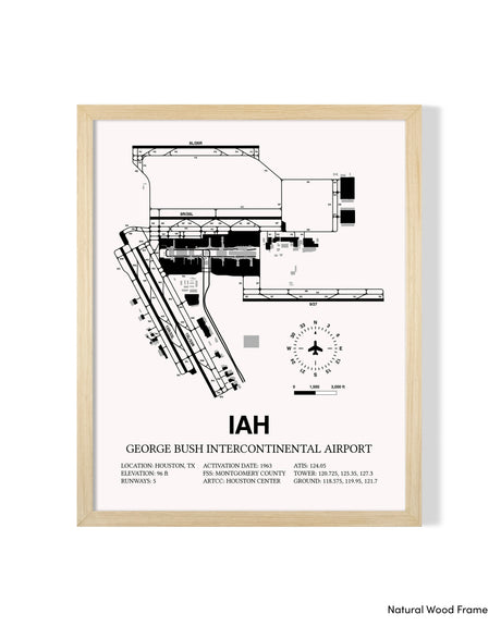 Detailed Airport Map of George Bush Intercontinental Houston Airport (IAH) in White with a Natural Frame