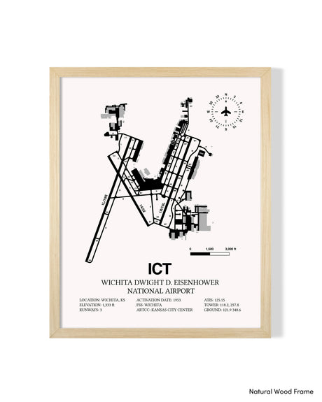 Detailed Airport Map of Wichita Dwight D. Eisenhower National Airport (ICT) in White with a Natural Frame