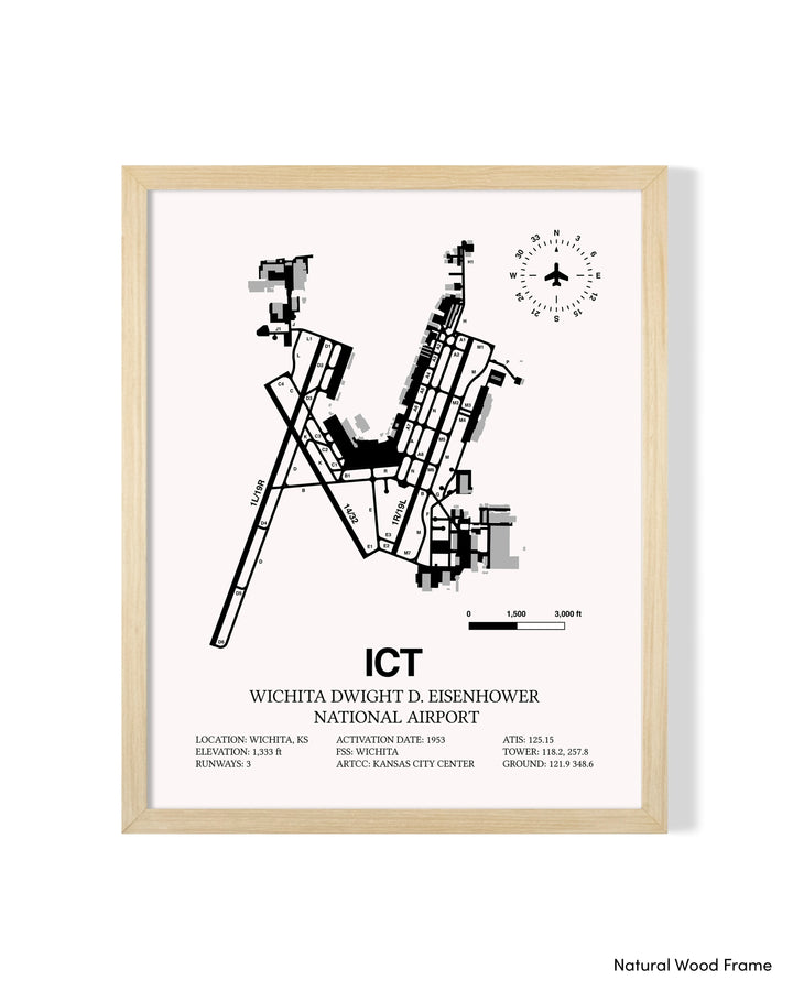 Detailed Airport Map of Wichita Dwight D. Eisenhower National Airport (ICT) in White with a Natural Frame