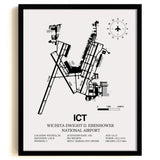 Framed Detailed Airport Map of Wichita Dwight D. Eisenhower National Airport (ICT) in White with a Black Frame
