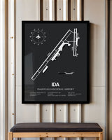 Framed Detailed Airport Map of Idaho Falls Regional Airport (IDA) in Gray with a Black Frame