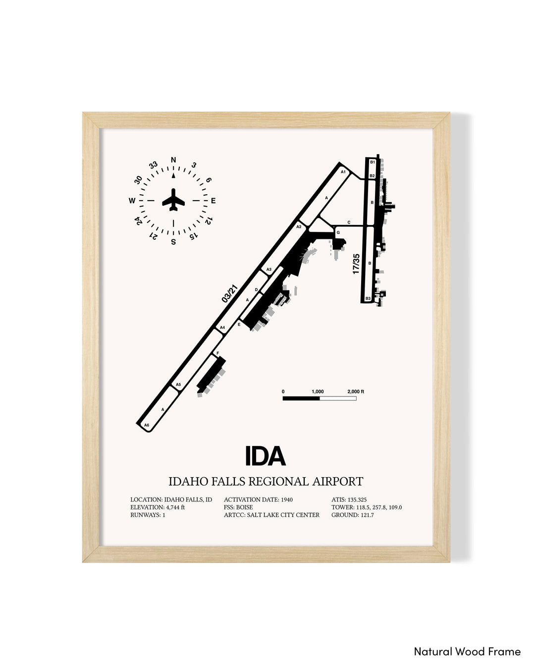 Detailed Airport Map of Idaho Falls Regional Airport (IDA) in White with a Natural Frame