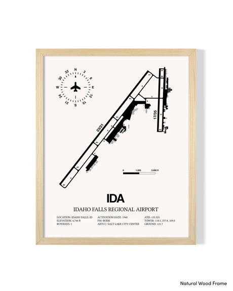 Detailed Airport Map of Idaho Falls Regional Airport (IDA) in White with a Natural Frame