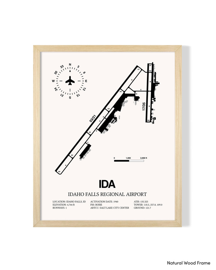 Detailed Airport Map of Idaho Falls Regional Airport (IDA) in White with a Natural Frame