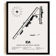 Framed Detailed Airport Map of Idaho Falls Regional Airport (IDA) in White with a Black Frame