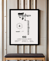 Framed Detailed Airport Map of Lansing Municipal Airport (IGQ) in White with a Black Frame