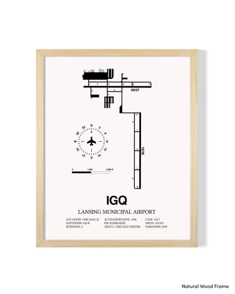 Detailed Airport Map of Lansing Municipal Airport (IGQ) in White with a Natural Frame
