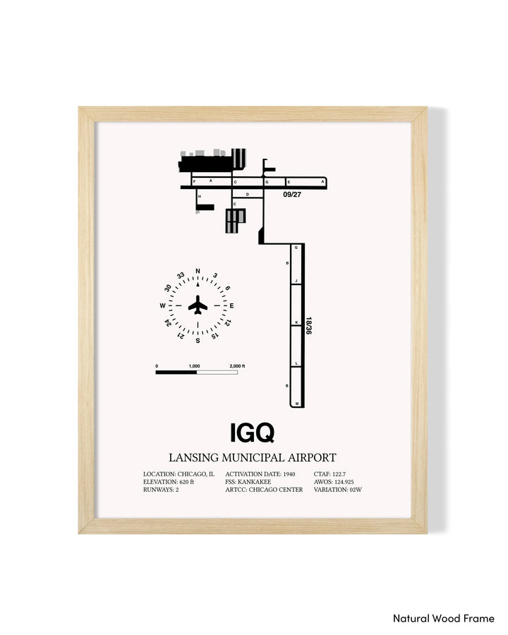Detailed Airport Map of Lansing Municipal Airport (IGQ) in White with a Natural Frame
