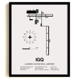Framed Detailed Airport Map of Lansing Municipal Airport (IGQ) in White with a Black Frame