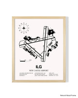 Detailed Airport Map of New Castle Airport (ILG) in White with a Natural Frame