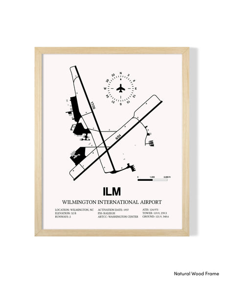 Detailed Airport Map of Wilmington International Airport (ILM) in White with a Natural Frame