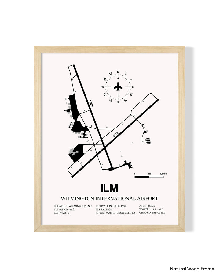 Detailed Airport Map of Wilmington International Airport (ILM) in White with a Natural Frame
