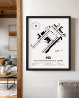 Framed Detailed Airport Map of Indianapolis International Airport (IND) in White with a Black Frame