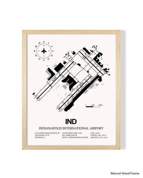 Detailed Airport Map of Indianapolis International Airport (IND) in White with a Natural Frame