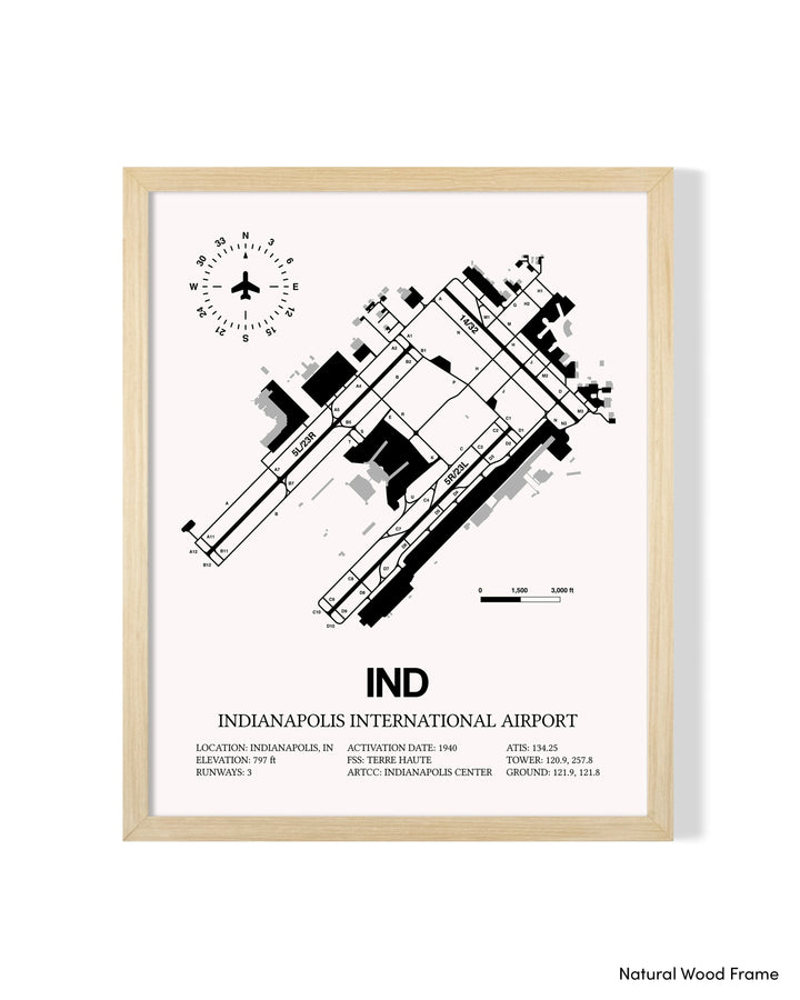 Detailed Airport Map of Indianapolis International Airport (IND) in White with a Natural Frame