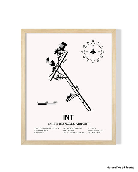 Detailed Airport Map of Smith Reynolds Airport (INT) in White with a Natural Frame