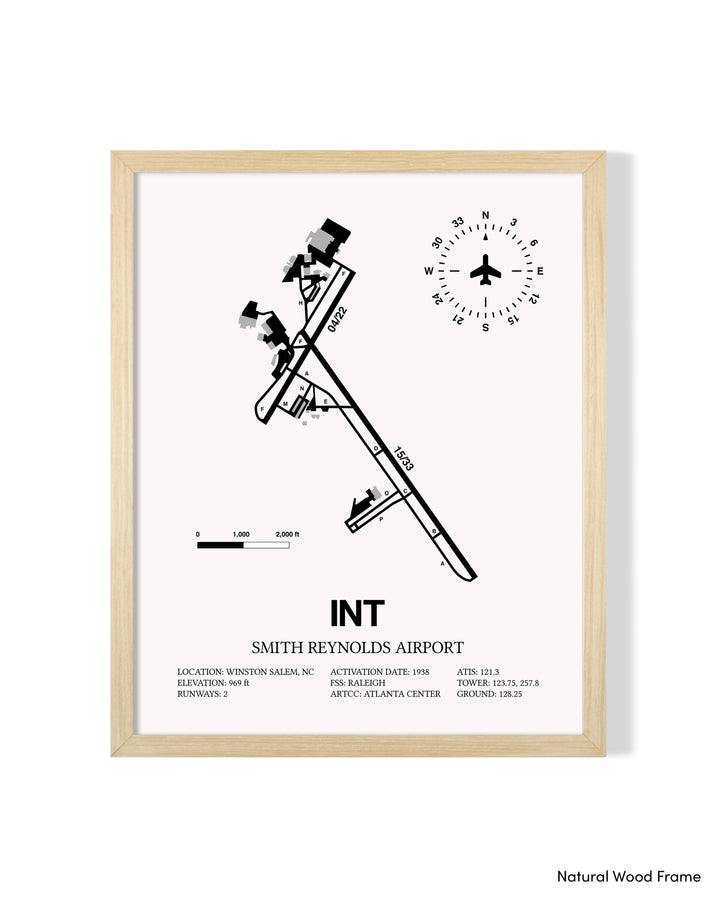 Detailed Airport Map of Smith Reynolds Airport (INT) in White with a Natural Frame