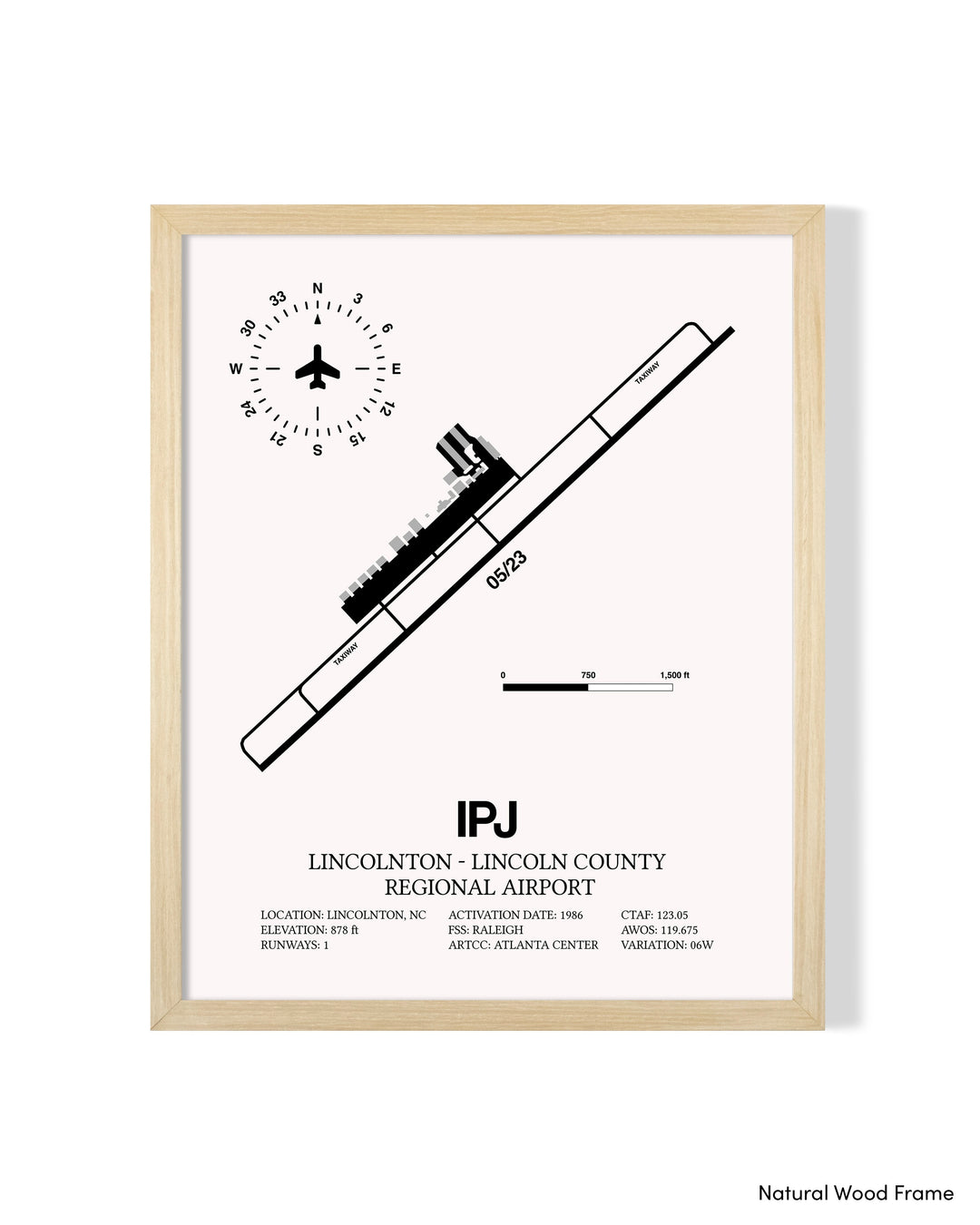 Detailed Airport Map of Lincolnton-Lincoln County Regional Airport (IPJ) in White with a Natural Frame