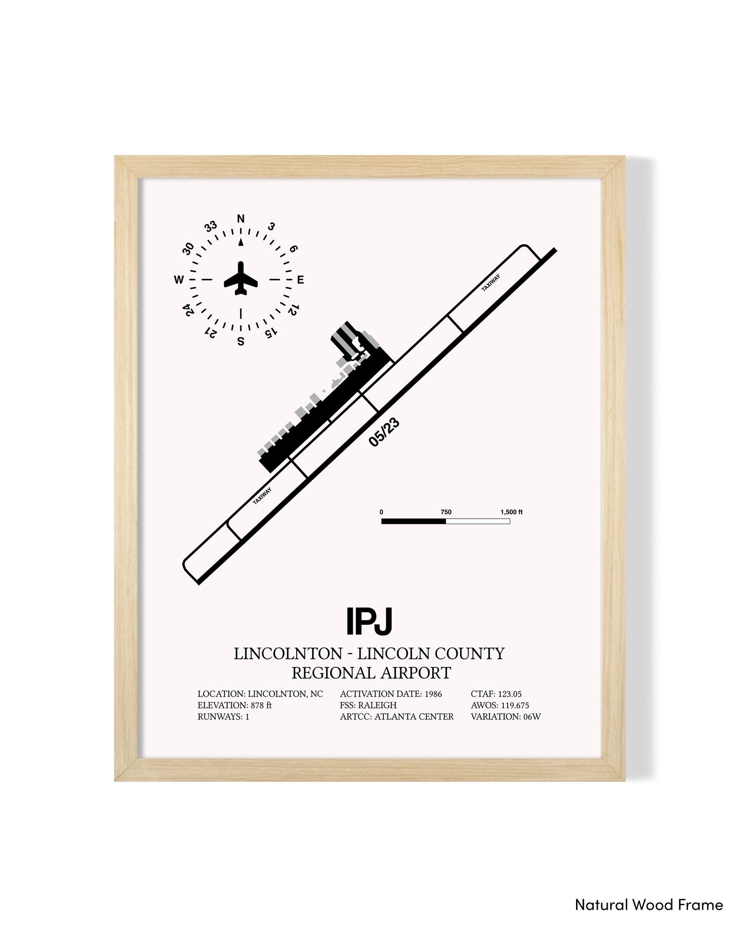 Detailed Airport Map of Lincolnton-Lincoln County Regional Airport (IPJ) in White with a Natural Frame