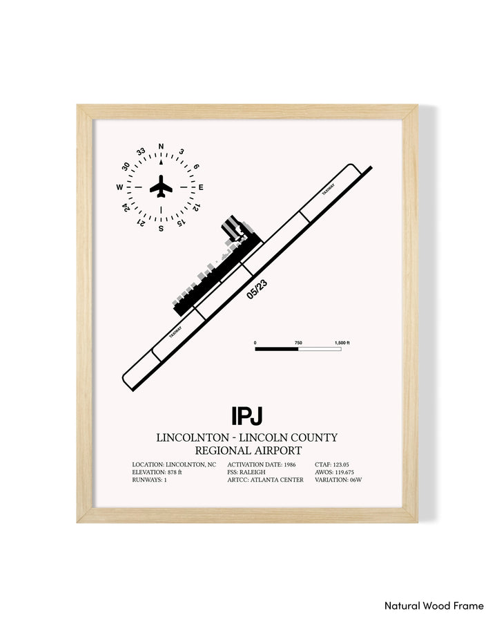 Detailed Airport Map of Lincolnton-Lincoln County Regional Airport (IPJ) in White with a Natural Frame