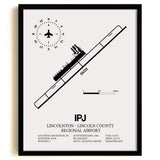 Framed Detailed Airport Map of Lincolnton-Lincoln County Regional Airport (IPJ) in White with a Black Frame