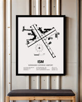 Framed Detailed Airport Map of Kissimmee Gateway Airport (ISM) in White with a Black Frame