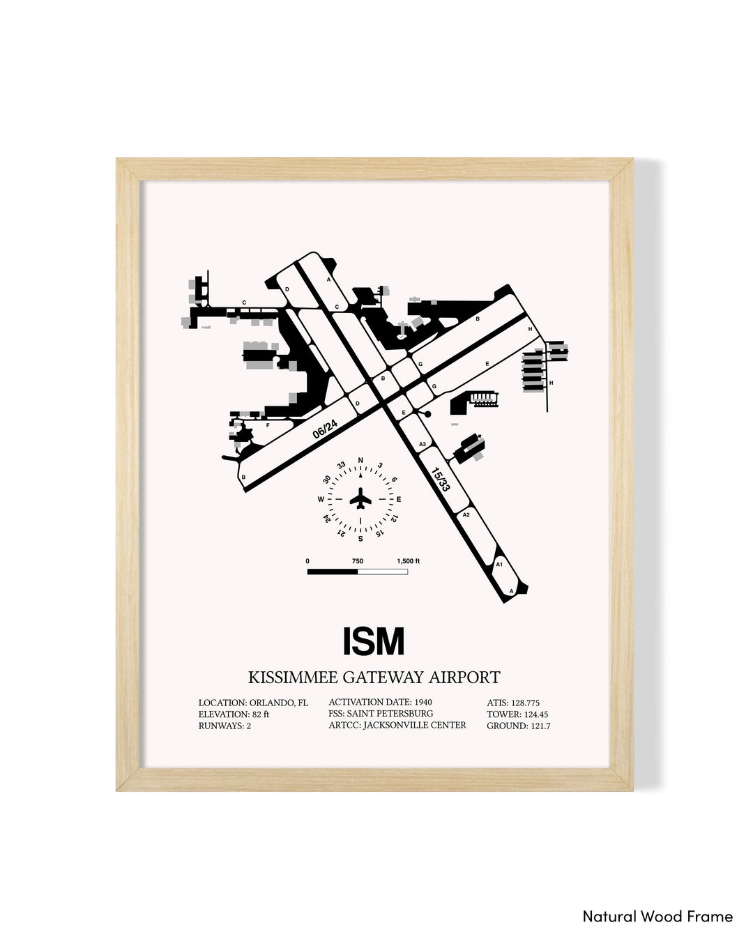 Detailed Airport Map of Kissimmee Gateway Airport (ISM) in White with a Natural Frame