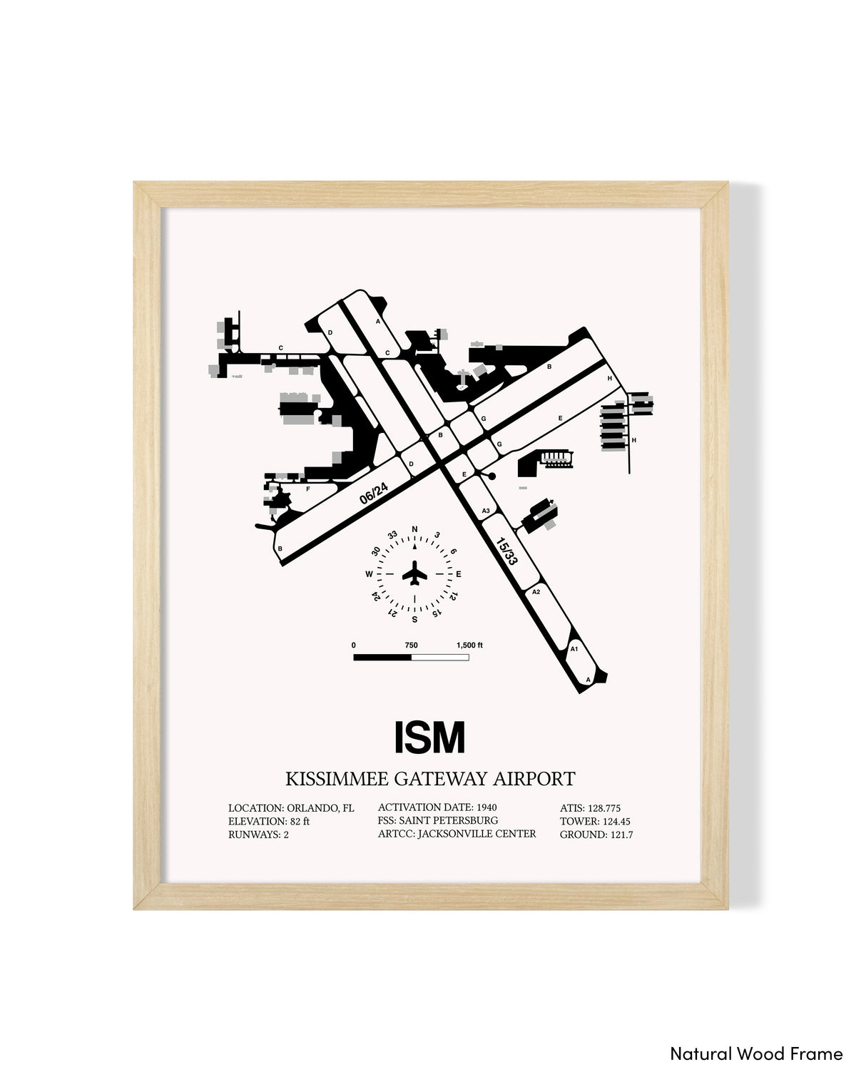 Detailed Airport Map of Kissimmee Gateway Airport (ISM) in White with a Natural Frame