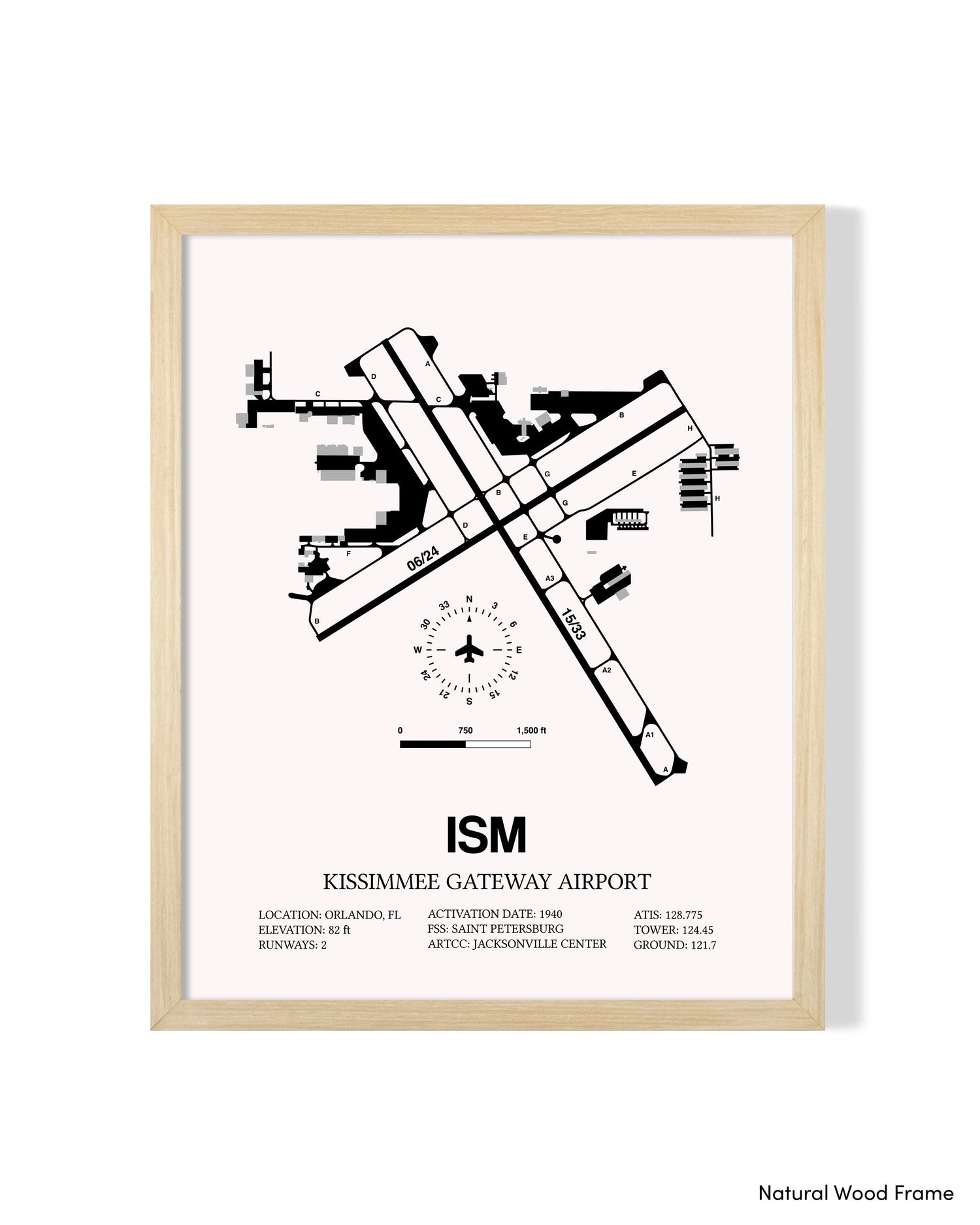 Detailed Airport Map of Kissimmee Gateway Airport (ISM) in White with a Natural Frame