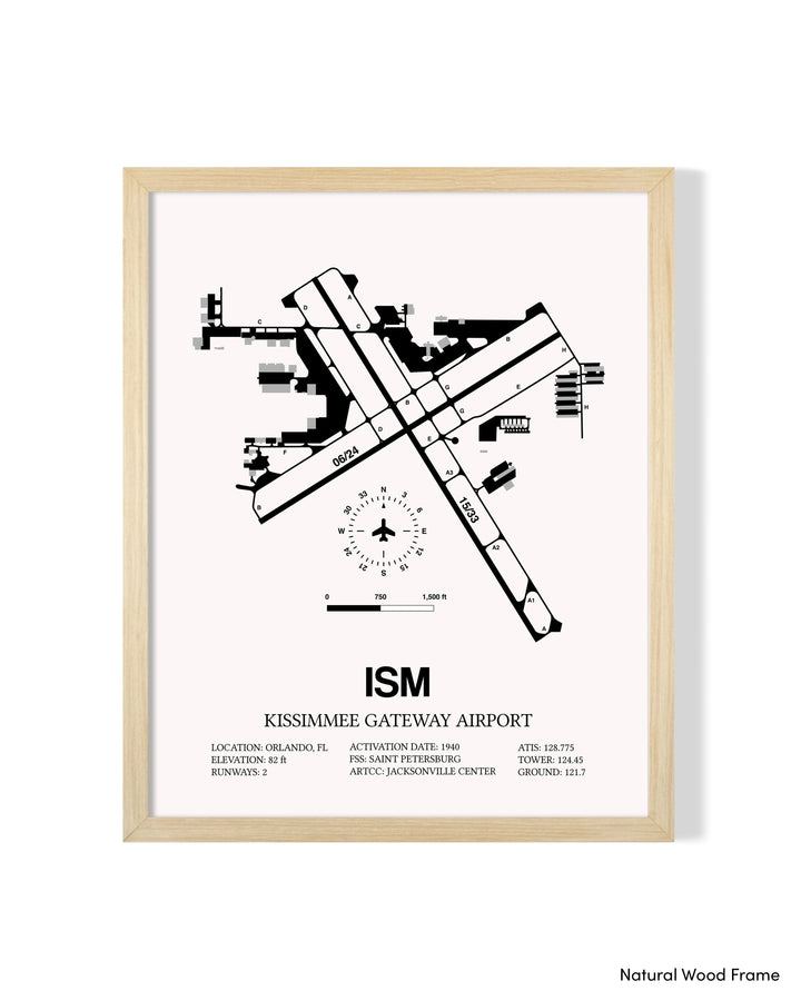 Detailed Airport Map of Kissimmee Gateway Airport (ISM) in White with a Natural Frame