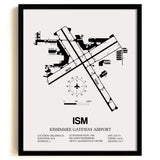 Framed Detailed Airport Map of Kissimmee Gateway Airport (ISM) in White with a Black Frame