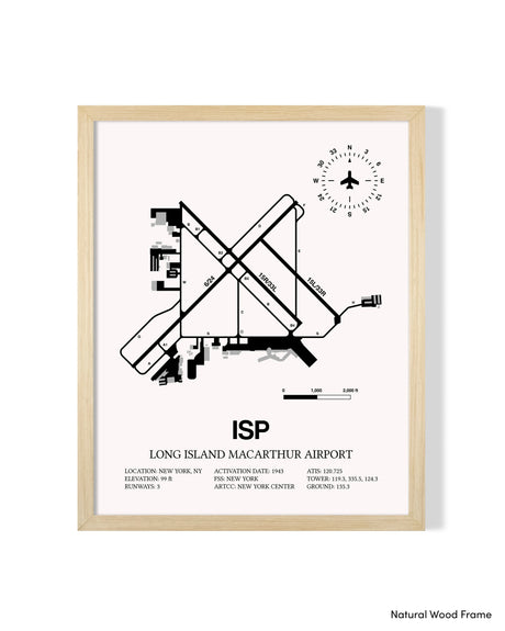 Detailed Airport Map of Long Island MacArthur Airport (ISP) in White with a Natural Frame