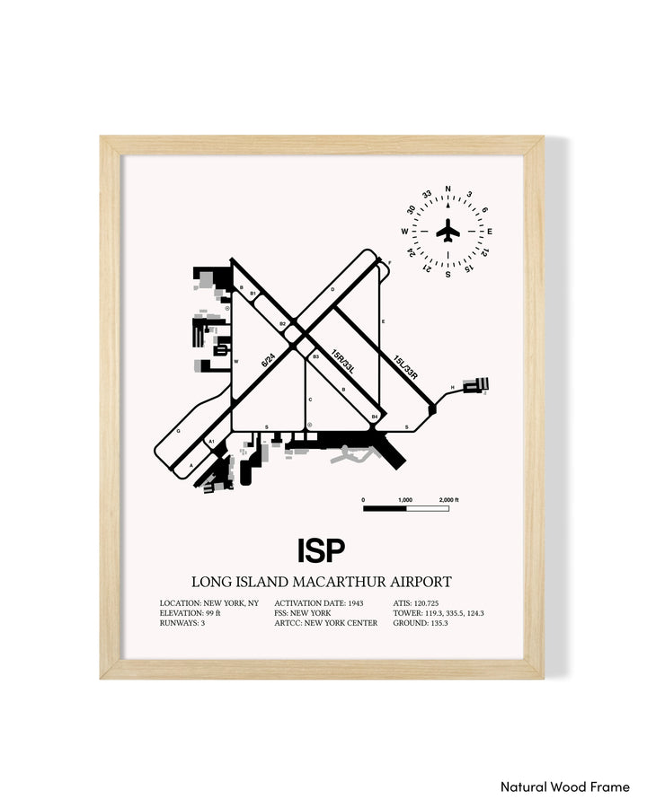 Detailed Airport Map of Long Island MacArthur Airport (ISP) in White with a Natural Frame