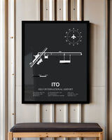 Framed Detailed Airport Map of Hilo International Airport (ITO) in Gray with a Black Frame