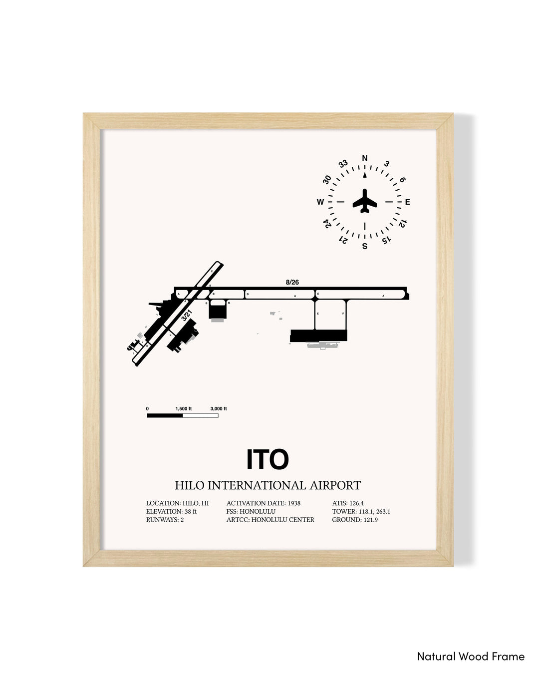 Detailed Airport Map of Hilo International Airport (ITO) in White with a Natural Frame