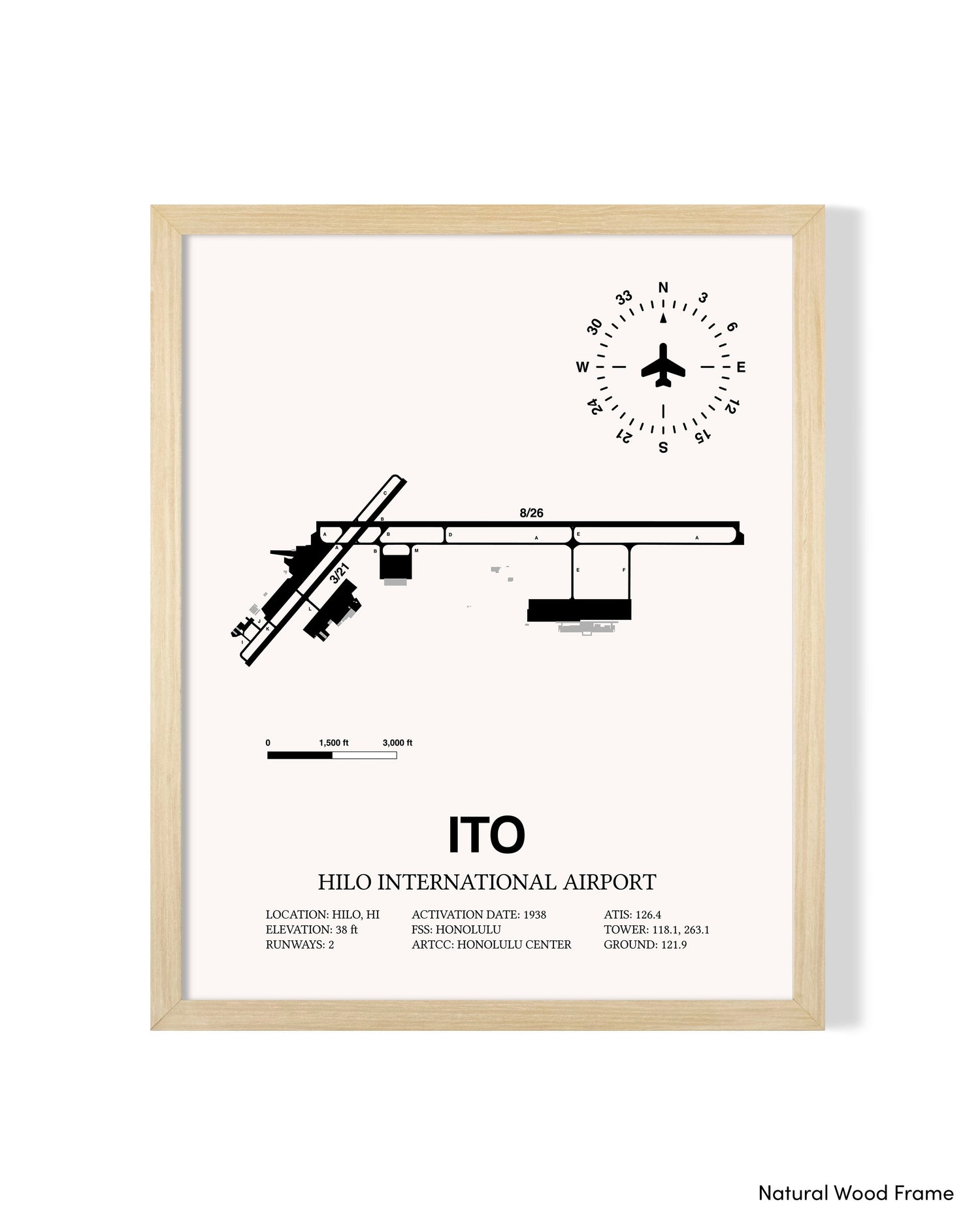 Detailed Airport Map of Hilo International Airport (ITO) in White with a Natural Frame