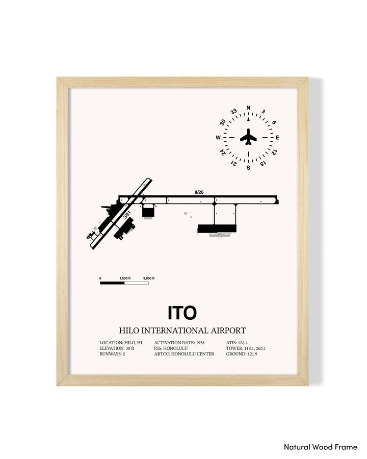Detailed Airport Map of Hilo International Airport (ITO) in White with a Natural Frame