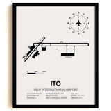 Framed Detailed Airport Map of Hilo International Airport (ITO) in White with a Black Frame