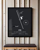 Framed Detailed Airport Map of Kit Carson County Airport (ITR) in Gray with a Black Frame